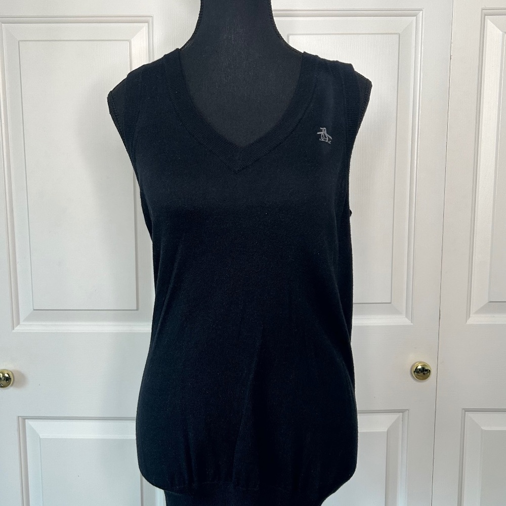 Original Penguin Black Knit Long V-Neck Vest Size M